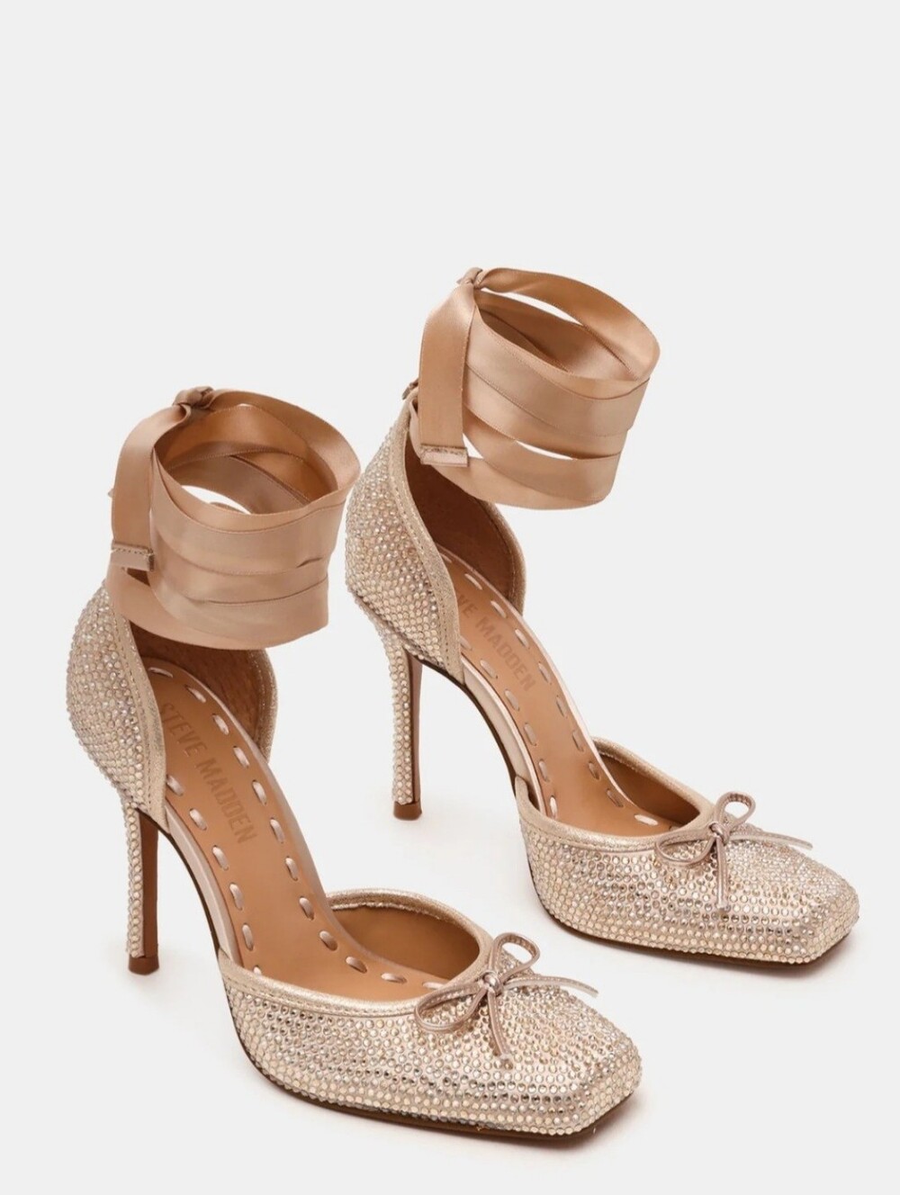Steve Madden Pumps 10 Gold Champagne Larina Embellished Ballet Bow Wrap New $130